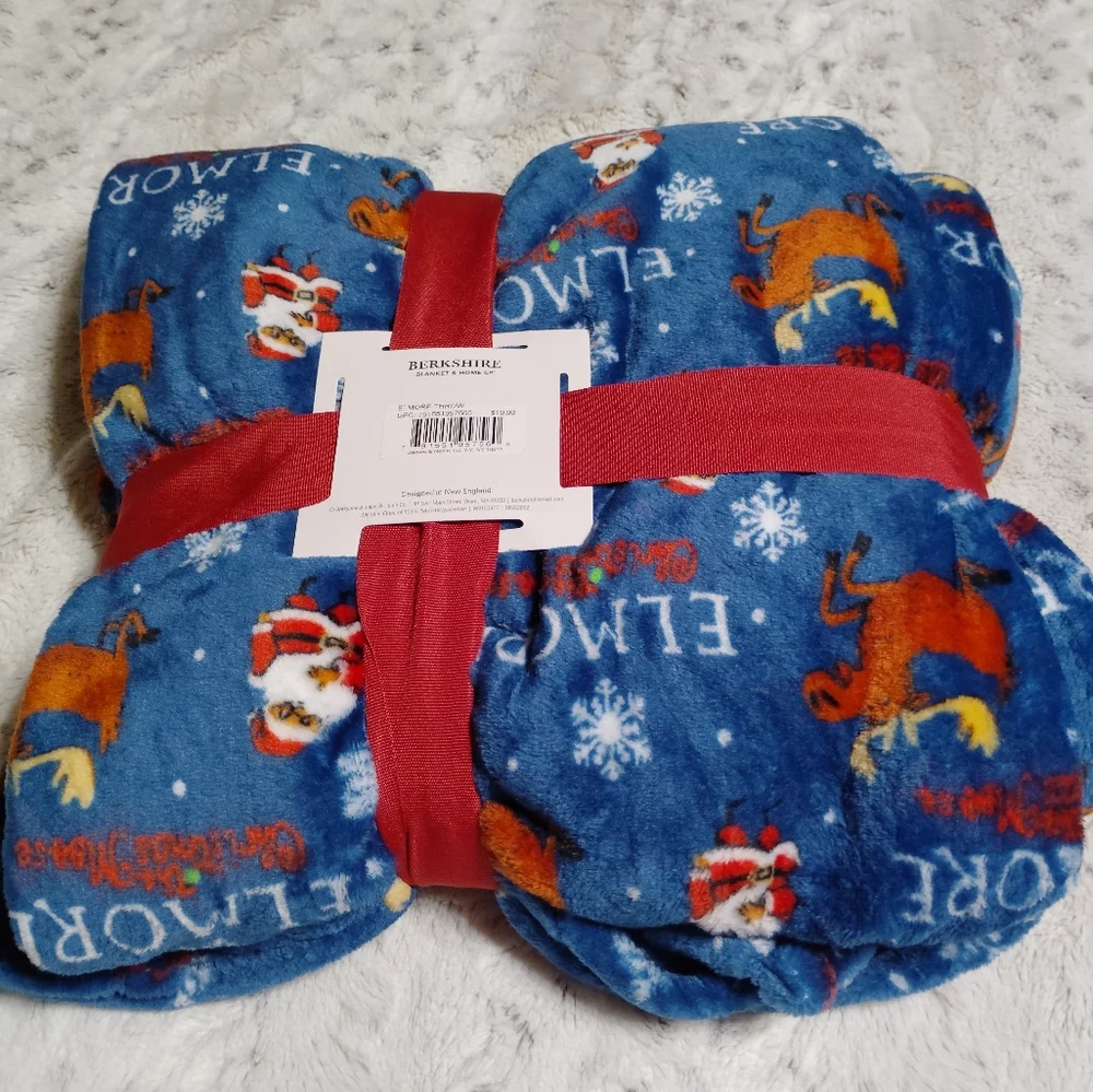 Elmore the Christmas Moose Navy Printed Throw Blanket